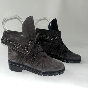 Stuart Weitzman Yadastud Gray Suede Fold Down Booties - 6.5